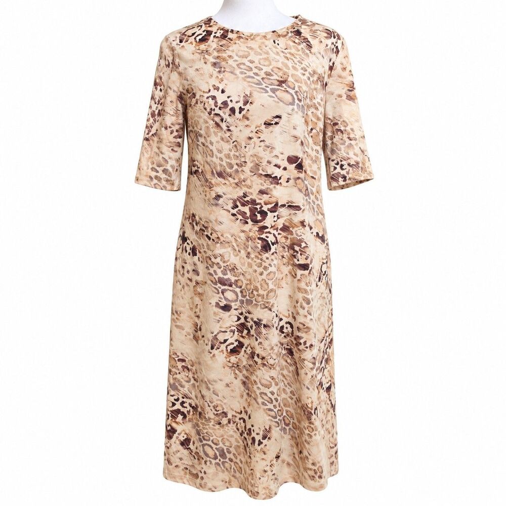 Animal Print Faux Suede Feel Midi Dress Size 8 Leopard Cheetah Safari Chic